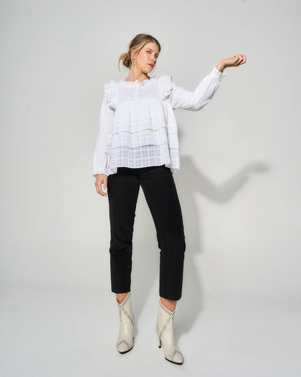 AIZEE Long Sleeve Tiered Blouse