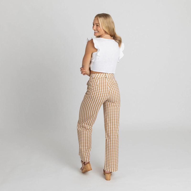 Miss Jane - Mustard Gingham Cotton Pants