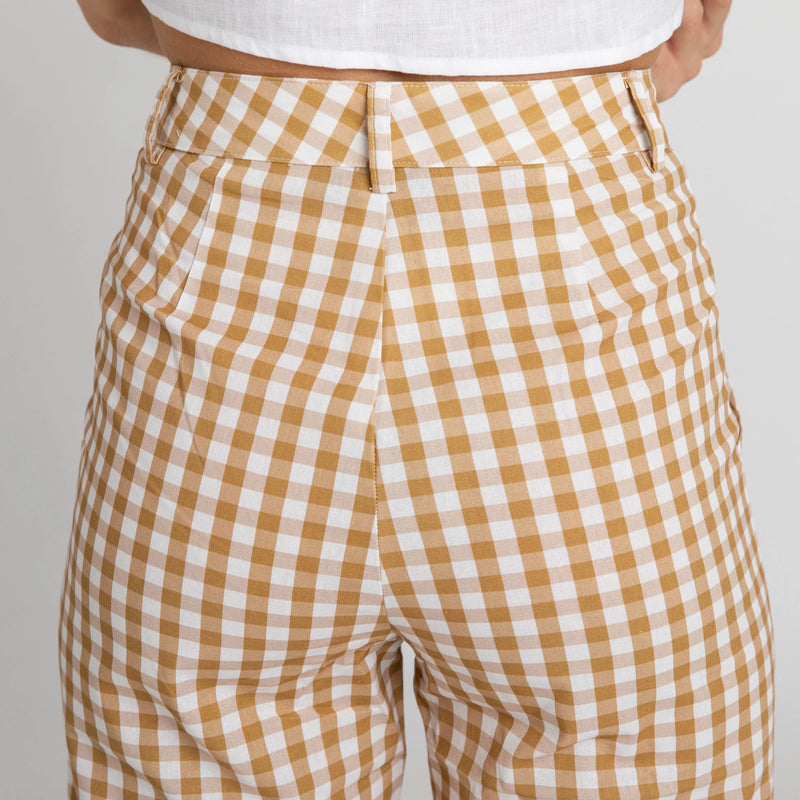 Mustard Gingham Cotton Pants