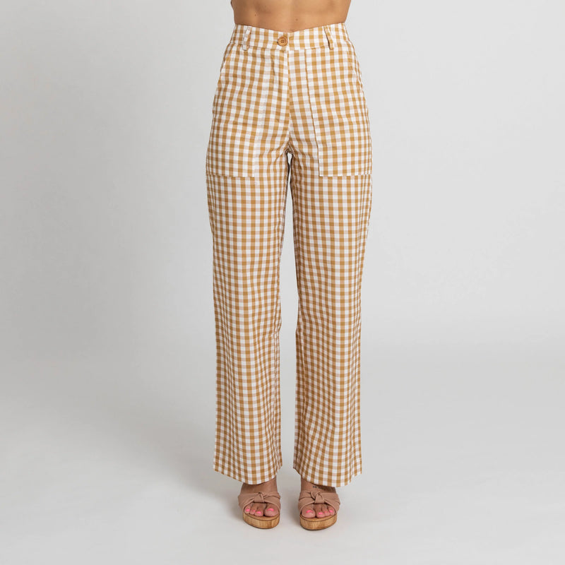 Mustard Gingham Cotton Pants