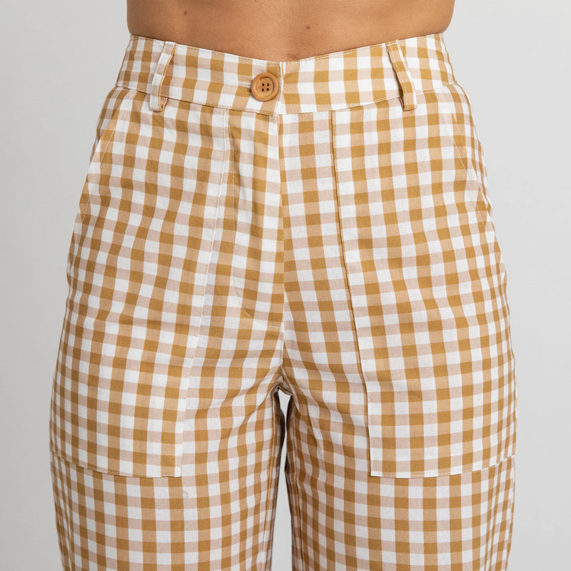 Miss Jane - Mustard Gingham Cotton Pants