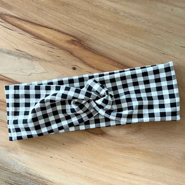 LaLaLea - Stretch TwistKnot Headband 'Black/White Gingham'