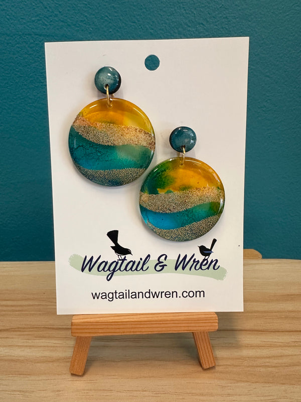 Wagtail and Wren - Dangle Earrings - Resin LG Blue/Yellow Sand