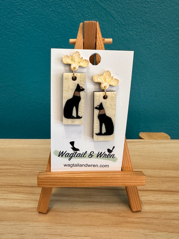 Wagtail and Wren - Dangle Earrings Egyptian Cat (cream)