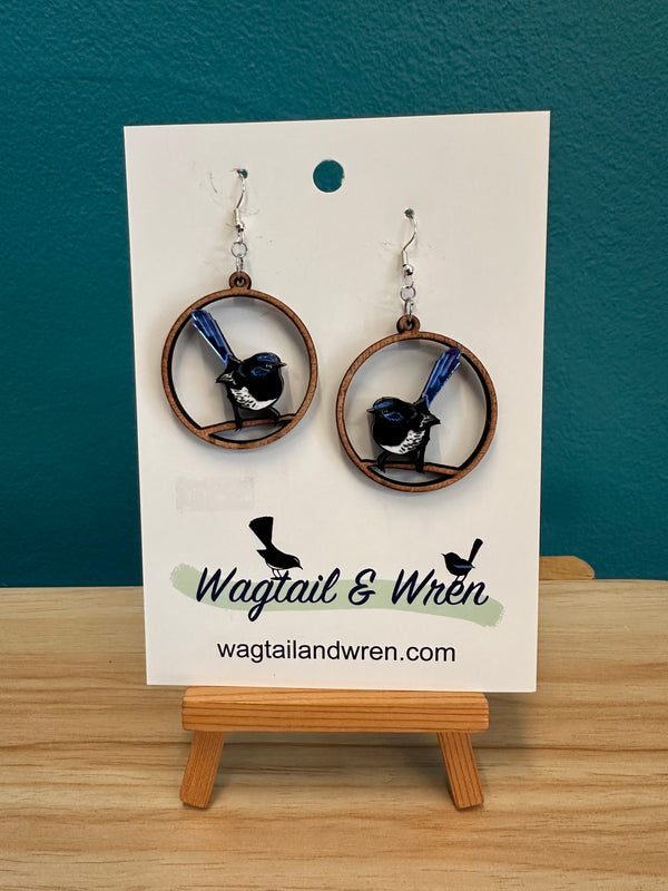 Wagtail and Wren - Dangle Earrings Blue Wren