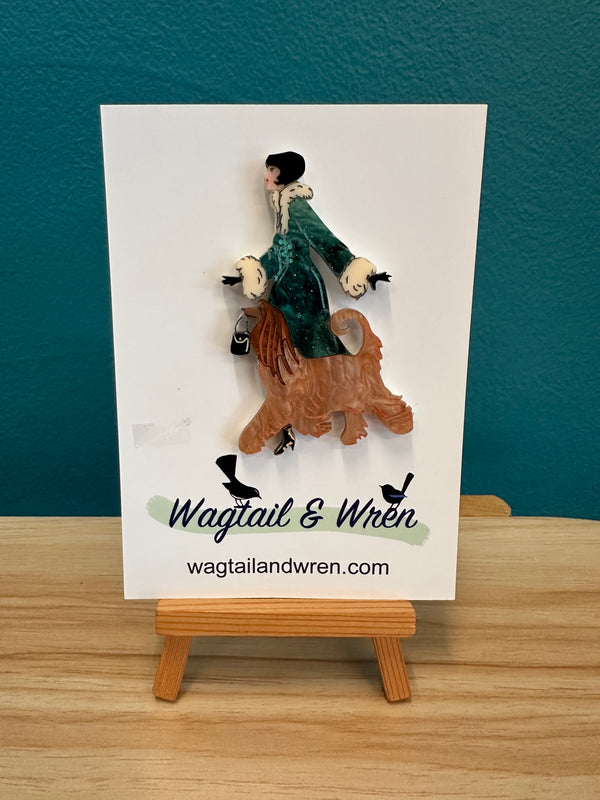 Wagtail and Wren - Brooch Afghan Lady (green coat)