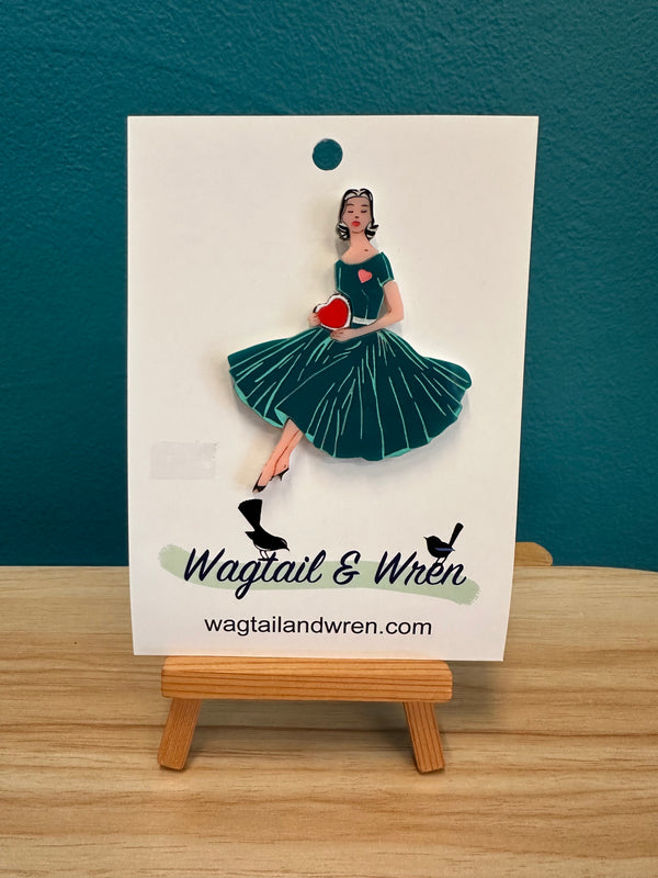 Wagtail and Wren - Brooch Val (green dress)