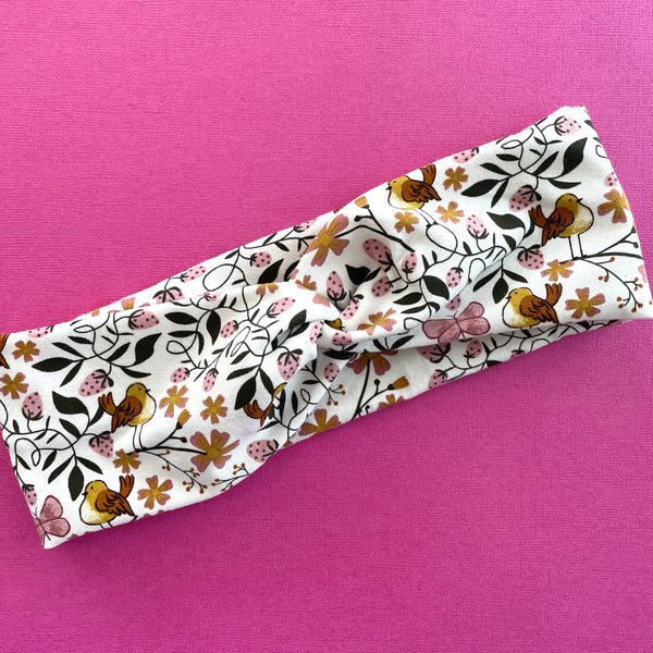 LaLaLea - Stretch TwistKnot Headband 'Birds, Berries and Butterflies'