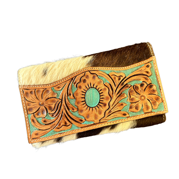 Hand tooled /hair on wallet