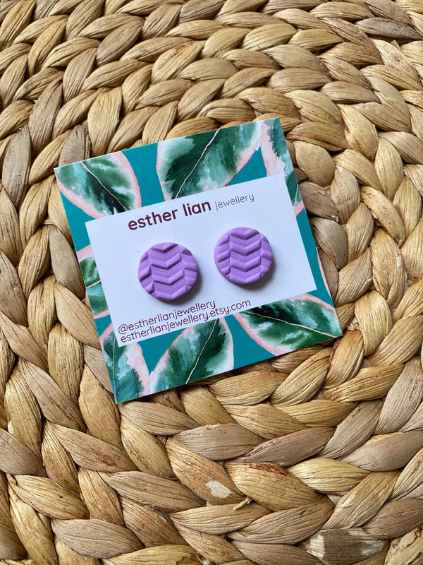 Chevron Textured Clay Stud Earrings - Lilac