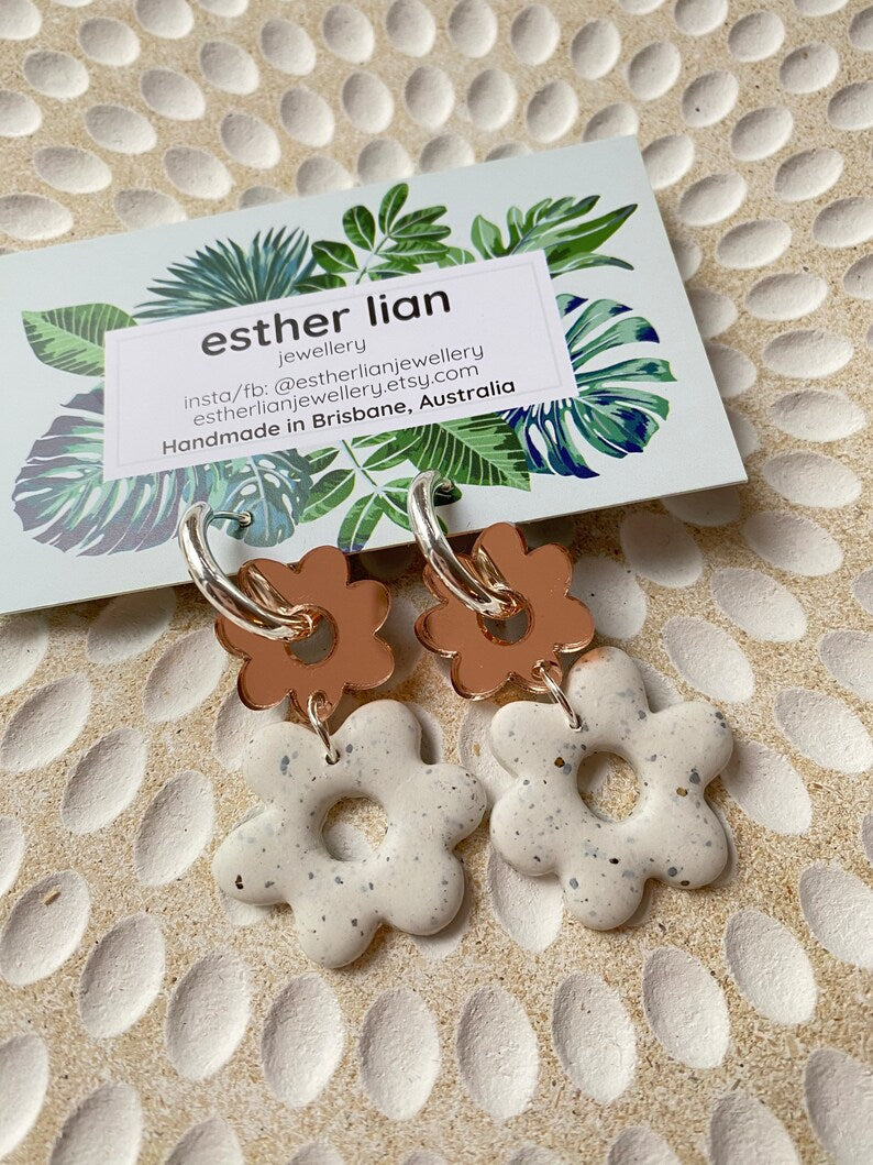 Esther Lian Jewellery- Double Flower Huggie Hoops