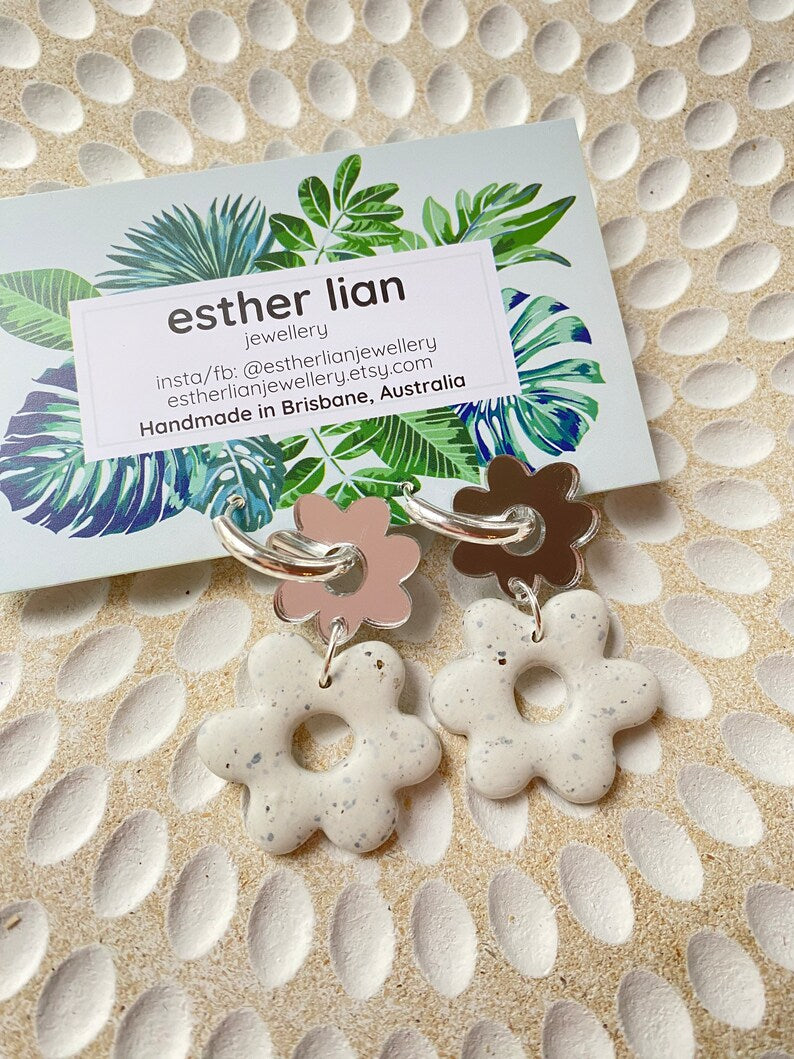 Esther Lian Jewellery- Double Flower Huggie Hoops