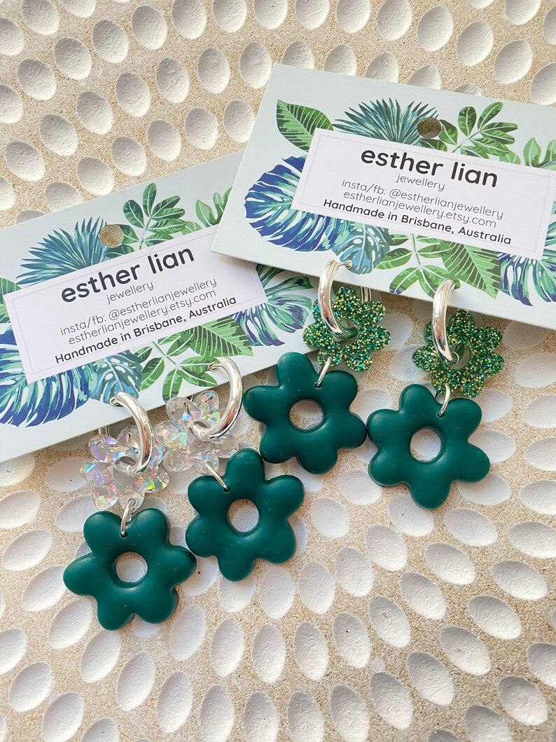 Esther Lian Jewellery- Double Flower Huggie Hoops
