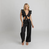 Black Linen Crop Top