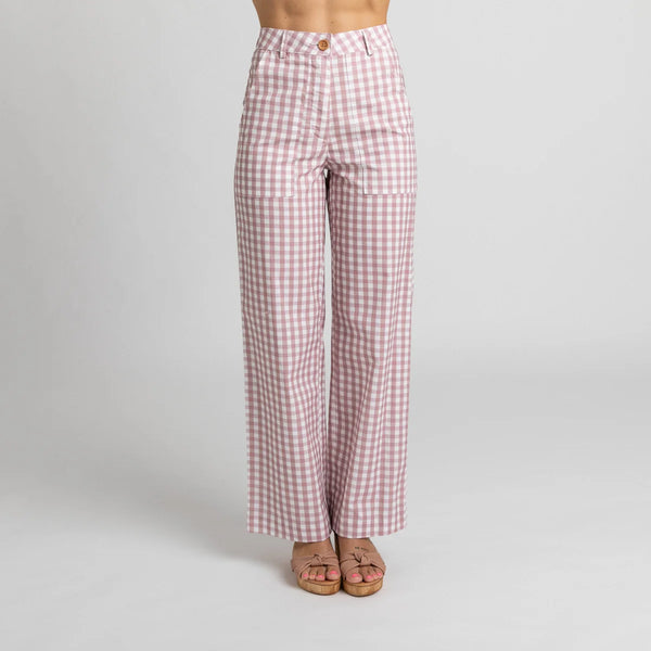 Miss Jane - Pink Gingham Cotton Pants
