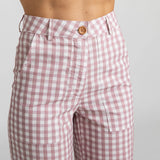 Pink Gingham Cotton Pants