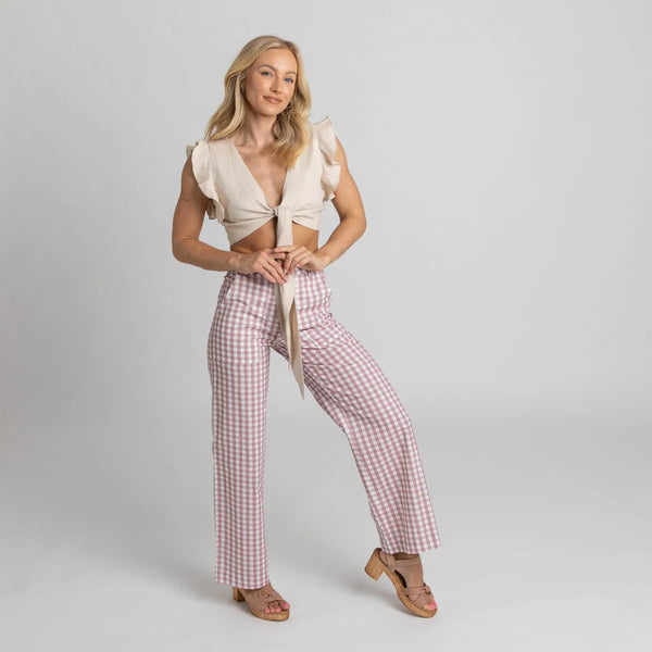 Miss Jane - Pink Gingham Cotton Pants
