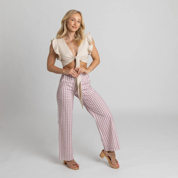 Pink Gingham Cotton Pants