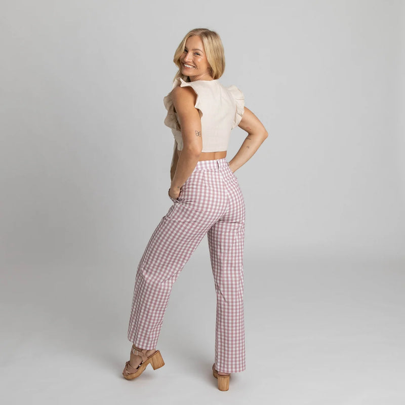 Pink Gingham Cotton Pants