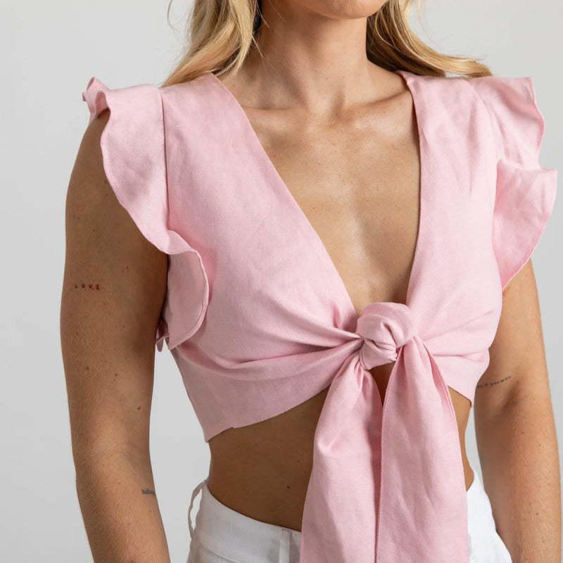 Miss Jane - Pink Linen Crop Top