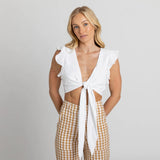 Miss Jane - White Linen Crop Top