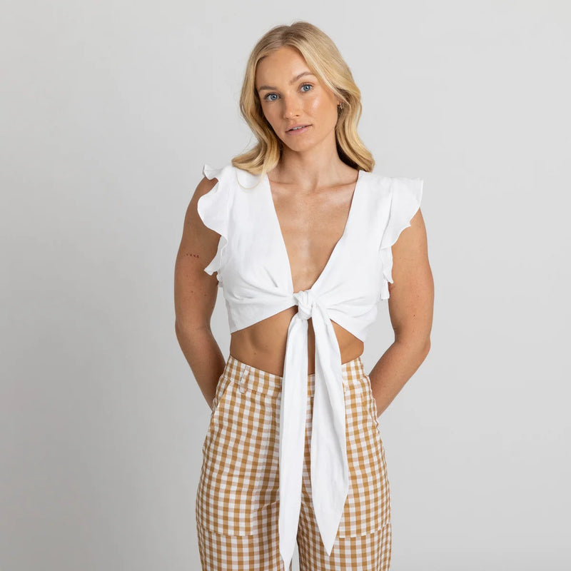 White Linen Crop Top