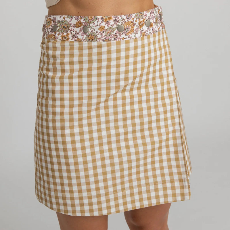 Mustard Gingham Boho Cotton Skirt