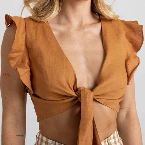 Mustard Linen Crop Top