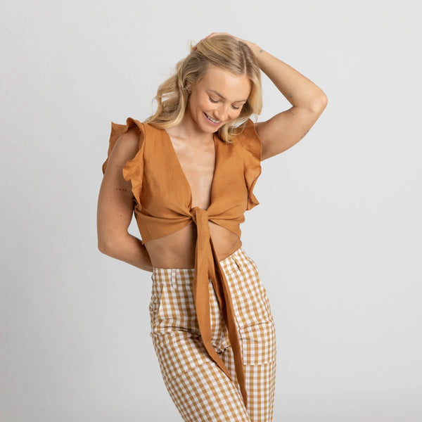 Miss Jane - Mustard Linen Crop Top