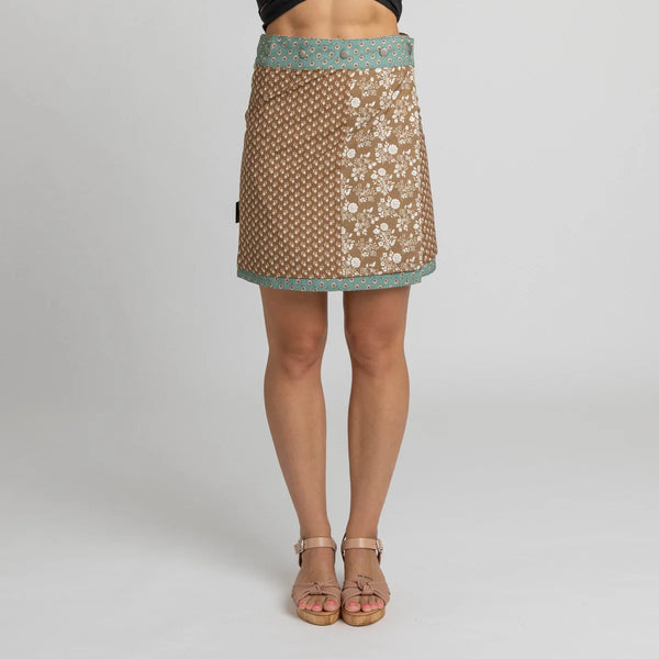 Turquoise Brown Cotton Skirt