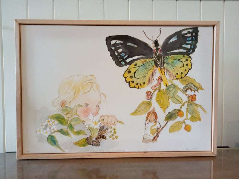 Megan Forward - Art Print A3 matted - Lemon Myrtle and Birdwing Butterfly