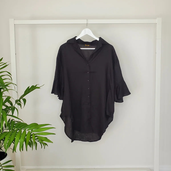 Frill Shirt Linen - Black